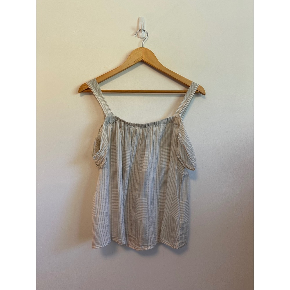 Lou & Grey Gray and White Striped Cold Shoulder Cotton Gauze Top | Size Medium